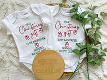 Load image into Gallery viewer, Your Christmas Gift is on Backorder Onesie
